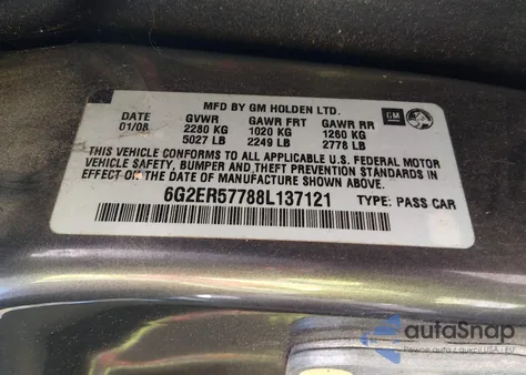 2008 Pontiac G8 z USA, uszkodzony, nr VIN 6G2ER57788L137121